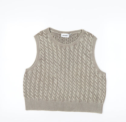 Weekday Women’s Beige Cable Knit Cropped Cotton Sleeveless Tank Top M