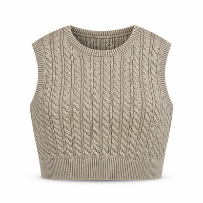 Weekday Women’s Beige Cable Knit Cropped Cotton Sleeveless Tank Top M