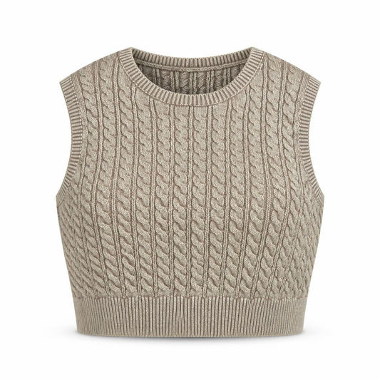 Weekday Women’s Beige Cable Knit Cropped Cotton Sleeveless Tank Top M