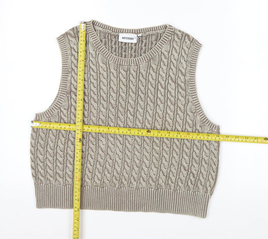 Weekday Women’s Beige Cable Knit Cropped Cotton Sleeveless Tank Top M