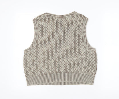 Weekday Women’s Beige Cable Knit Cropped Cotton Sleeveless Tank Top M