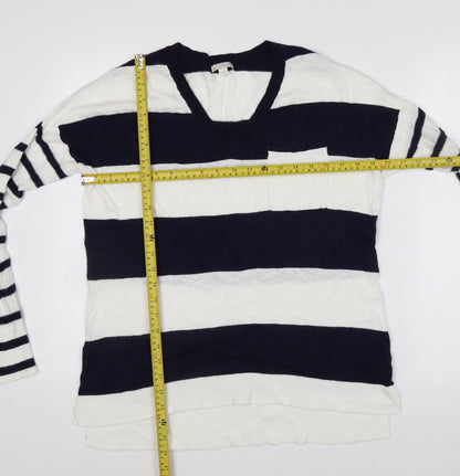 Gap Women’s Blue & White Striped V-Neck Cotton Jumper Size S