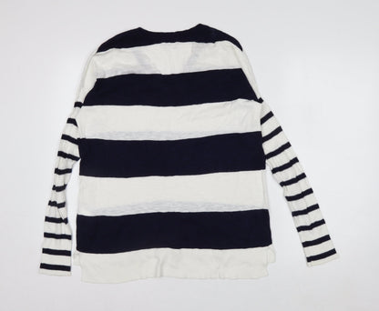 Gap Women’s Blue & White Striped V-Neck Cotton Jumper Size S