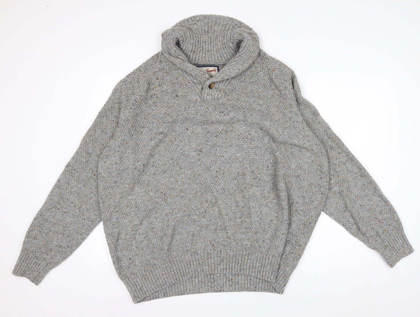 Next Mens Grey XL Chunky Knit High Neck Pullover Jumper