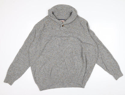 Next Mens Grey XL Chunky Knit High Neck Pullover Jumper
