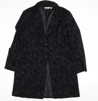 Next Petite Women's Black Floral Long Overcoat Size 16