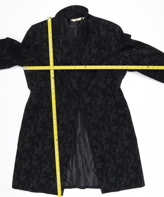 Next Petite Women's Black Floral Long Overcoat Size 16