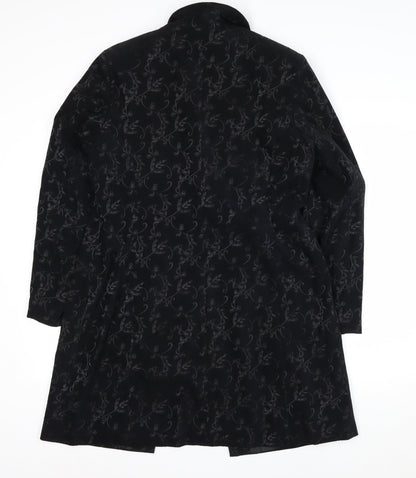 Next Petite Women's Black Floral Long Overcoat Size 16