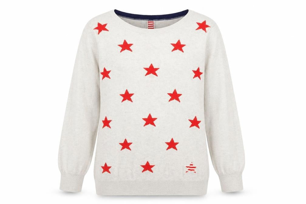 Oasis Womens Beige Red Star Crew Neck Knit Jumper Size M