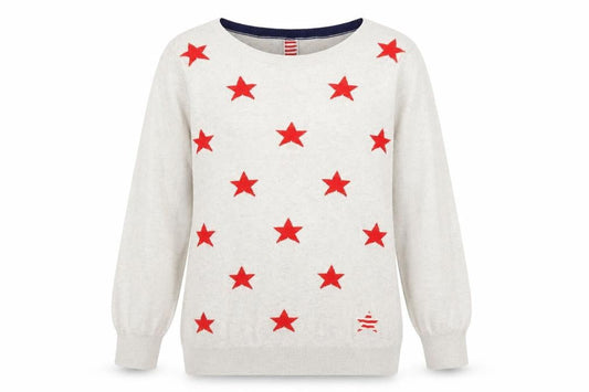 Oasis Womens Beige Red Star Crew Neck Knit Jumper Size M
