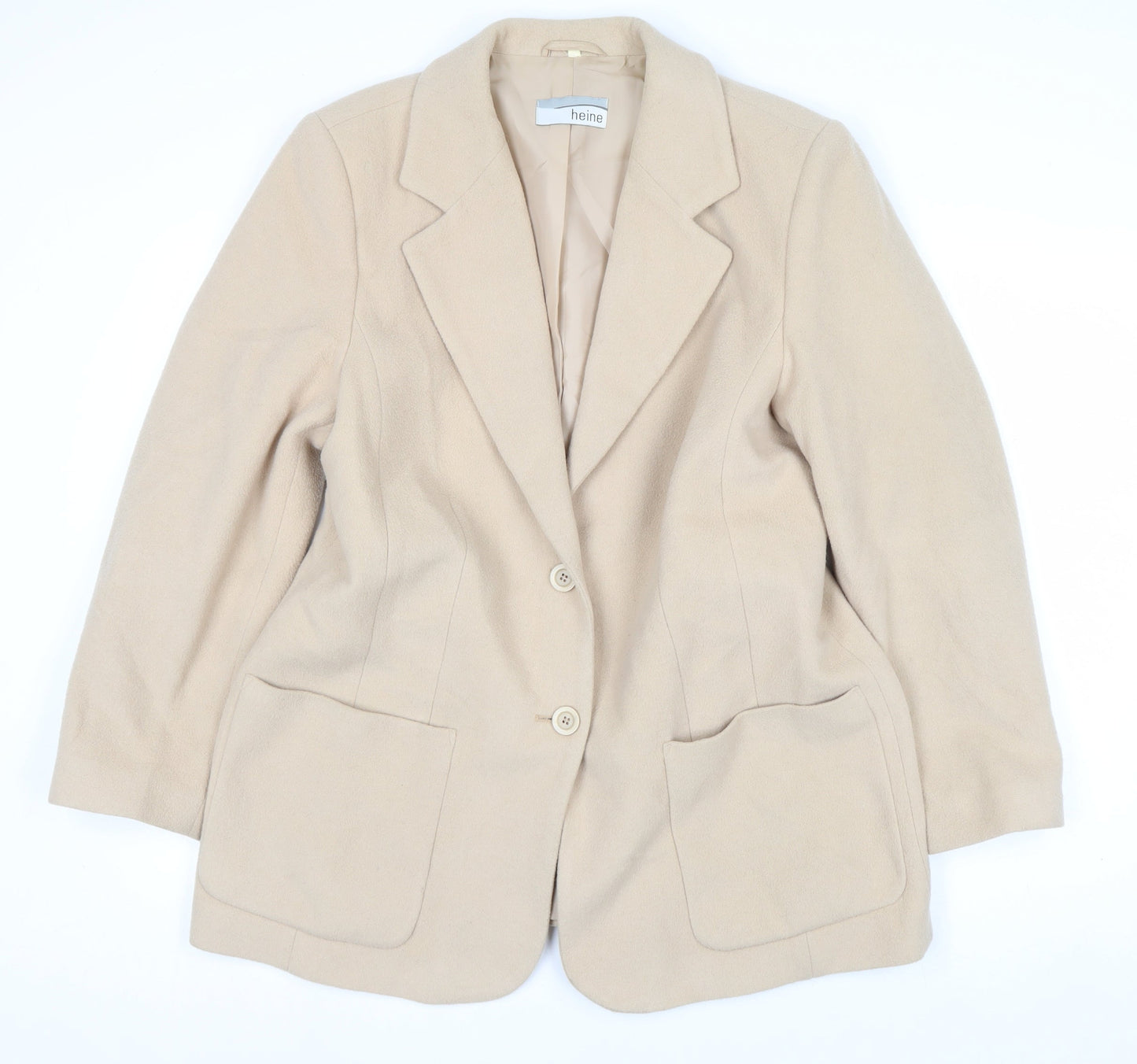 Heine Women Beige Wool Cashmere Single-Breasted Blazer Size 16