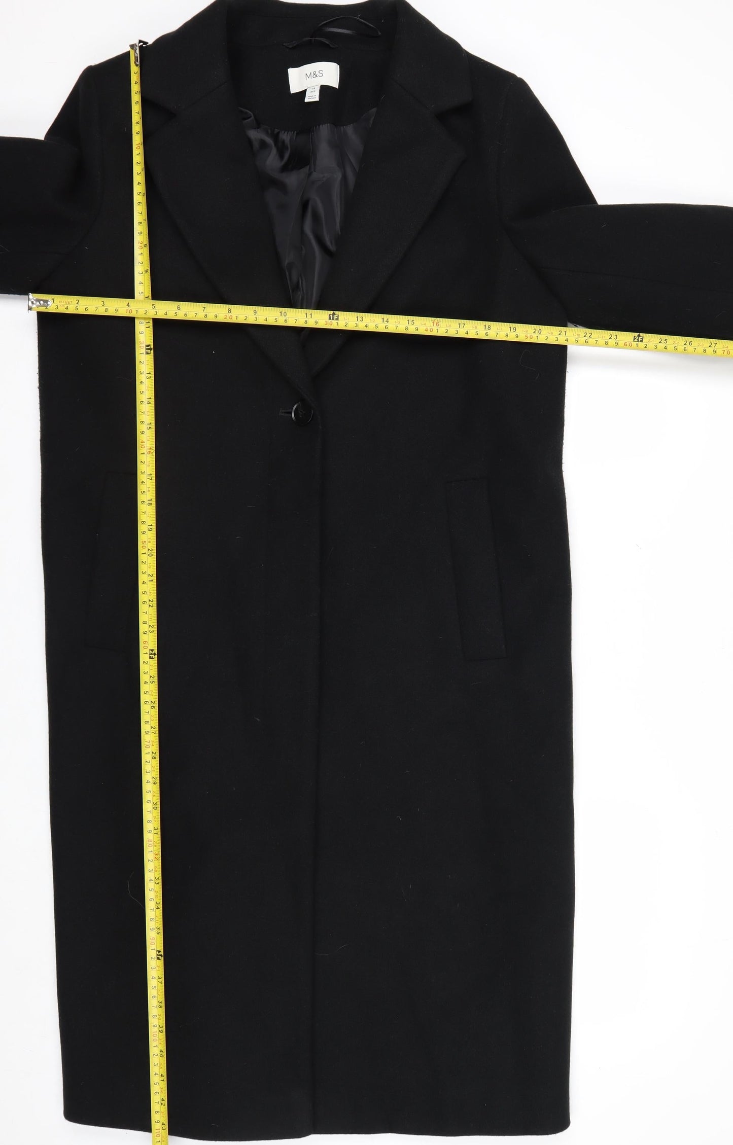 Marks and Spencer Women’s Black Long Overcoat Size 14 Regular Polyester