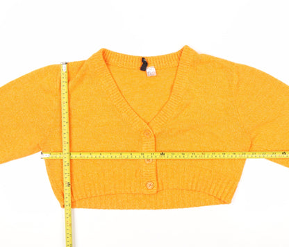 H&M Women’s Orange V-Neck Button Cardigan Size 12 Acrylic Knit
