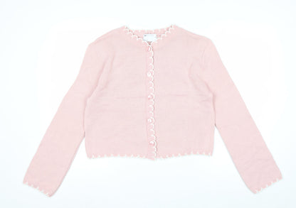 ASOS DESIGN Women's Pink Long Sleeve Ruffle Button Cardigan XS
