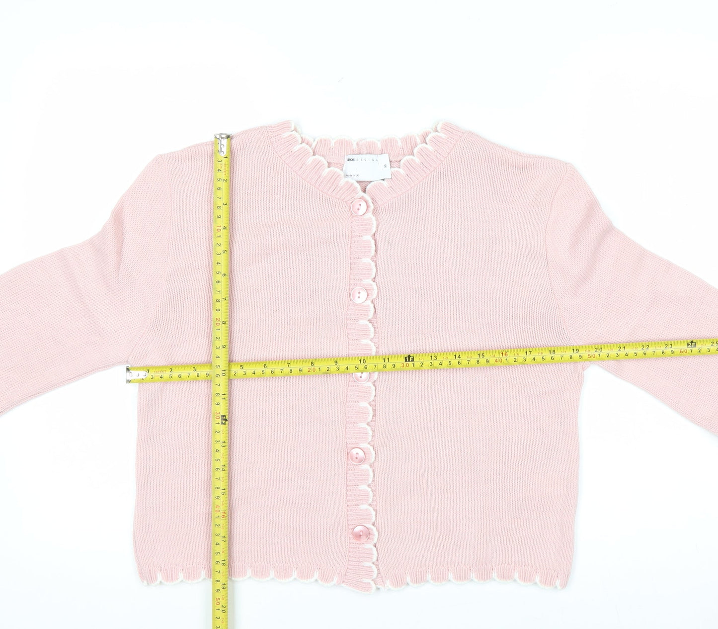 ASOS DESIGN Women's Pink Long Sleeve Ruffle Button Cardigan XS