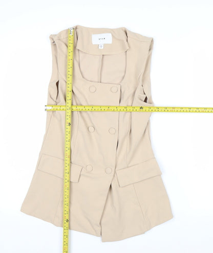 Vila Women Beige Sleeveless Double-Breasted Waistcoat Size 12