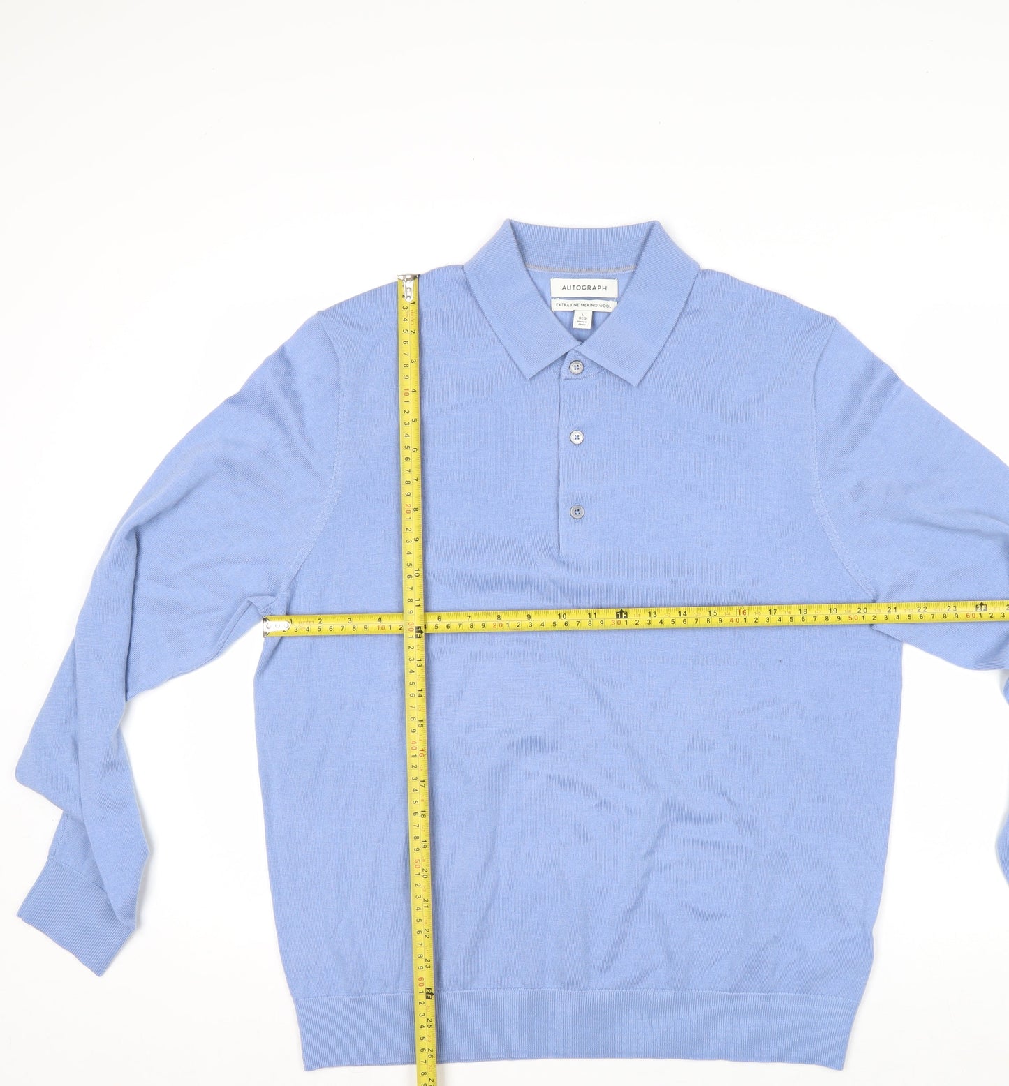 Marks and Spencer Autograph Blue Merino Wool Men's L Long Sleeve Polo