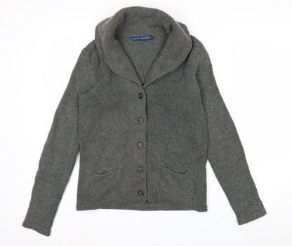 Ralph Lauren Women's Grey M Cardigan Cotton Cashmere Shawl Collar Knit