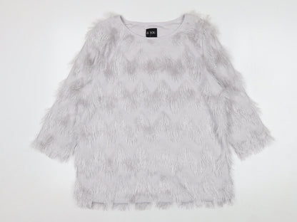 B.YOU Women’s Grey Faux Fur Trim 3/4 Sleeve Blouse Size 12