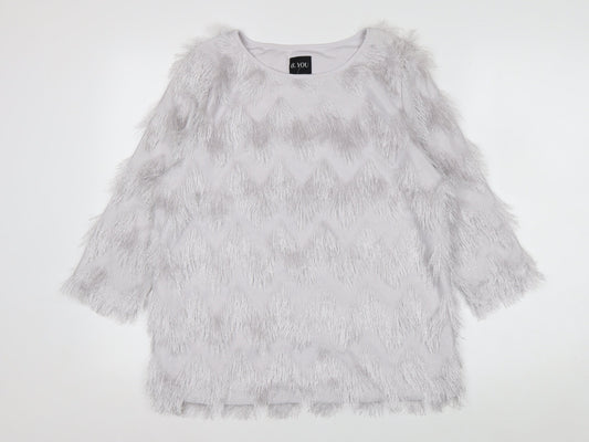 B.YOU Women’s Grey Faux Fur Trim 3/4 Sleeve Blouse Size 12