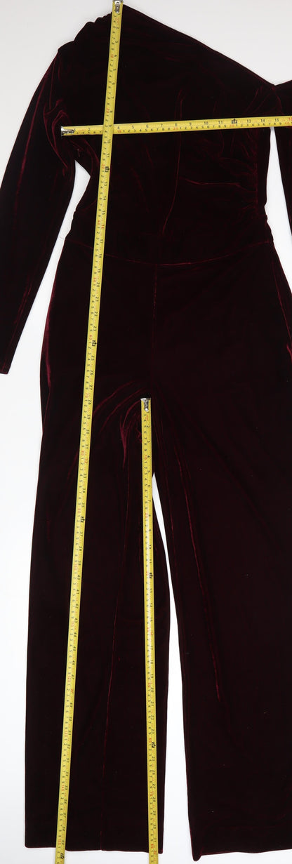 Reiss Womens Burgundy Velvet One Shoulder Jumpsuit UK 10