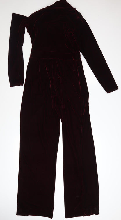 Reiss Womens Burgundy Velvet One Shoulder Jumpsuit UK 10
