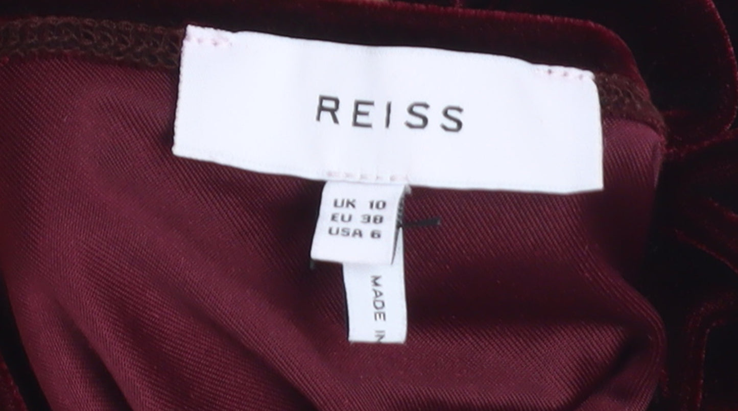 Reiss Womens Burgundy Velvet One Shoulder Jumpsuit UK 10