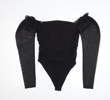 Boohoo Women's Black Off Shoulder Puff Sleeve Bodysuit Size 14