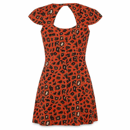 Topshop Women's Red Leopard Print A-Line Cut Out Dress Size 6