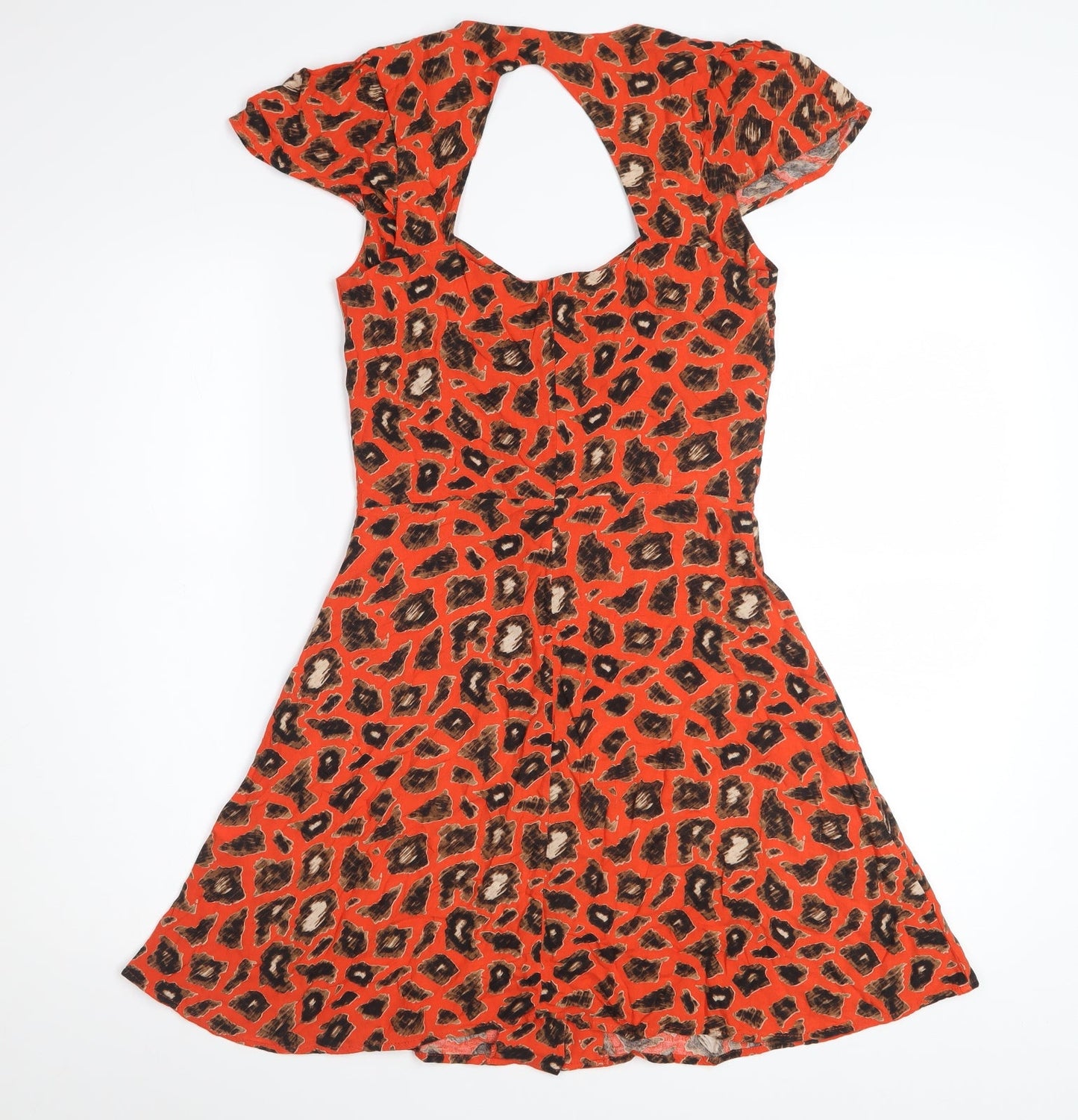 Topshop Women's Red Leopard Print A-Line Cut Out Dress Size 6