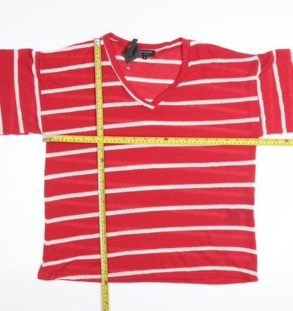 JD Williams Women's Red Striped V-Neck Short Sleeve T-Shirt Size 8