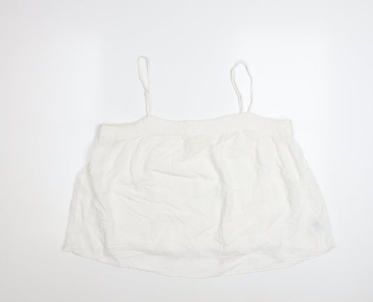 H&M Women White Camisole Tank Top L Cotton Linen Summer