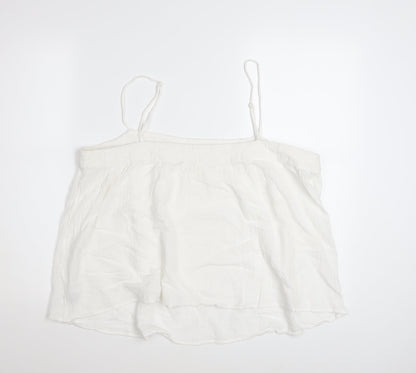H&M Women White Camisole Tank Top L Cotton Linen Summer