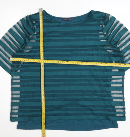 Marks and Spencer Womens Green Striped Mesh Short Sleeve T-Shirt Size 18