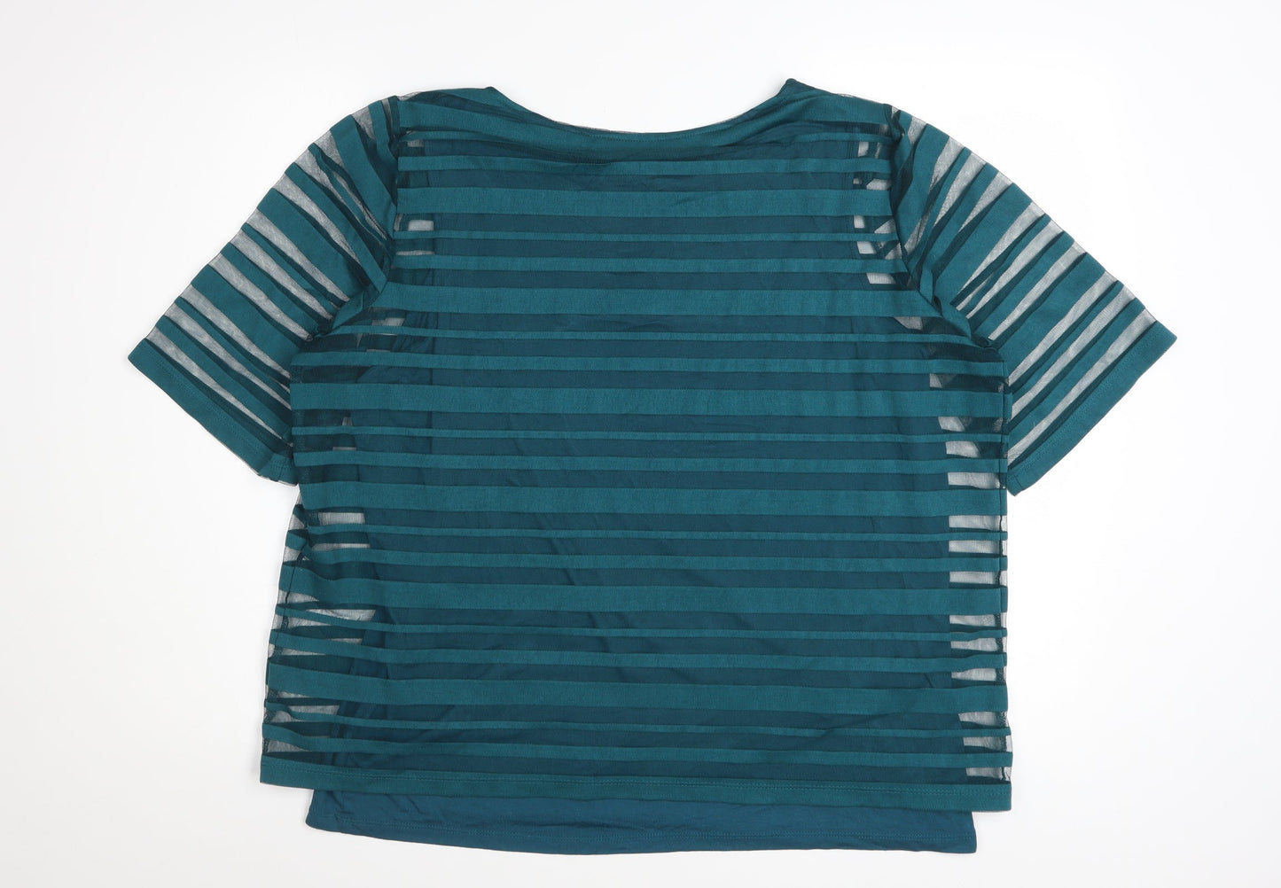 Marks and Spencer Womens Green Striped Mesh Short Sleeve T-Shirt Size 18