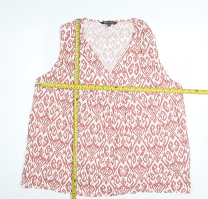 Bonmarché Women's Pink Geometric Sleeveless V-Neck Tunic Blouse Size 18