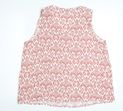 Bonmarché Women's Pink Geometric Sleeveless V-Neck Tunic Blouse Size 18