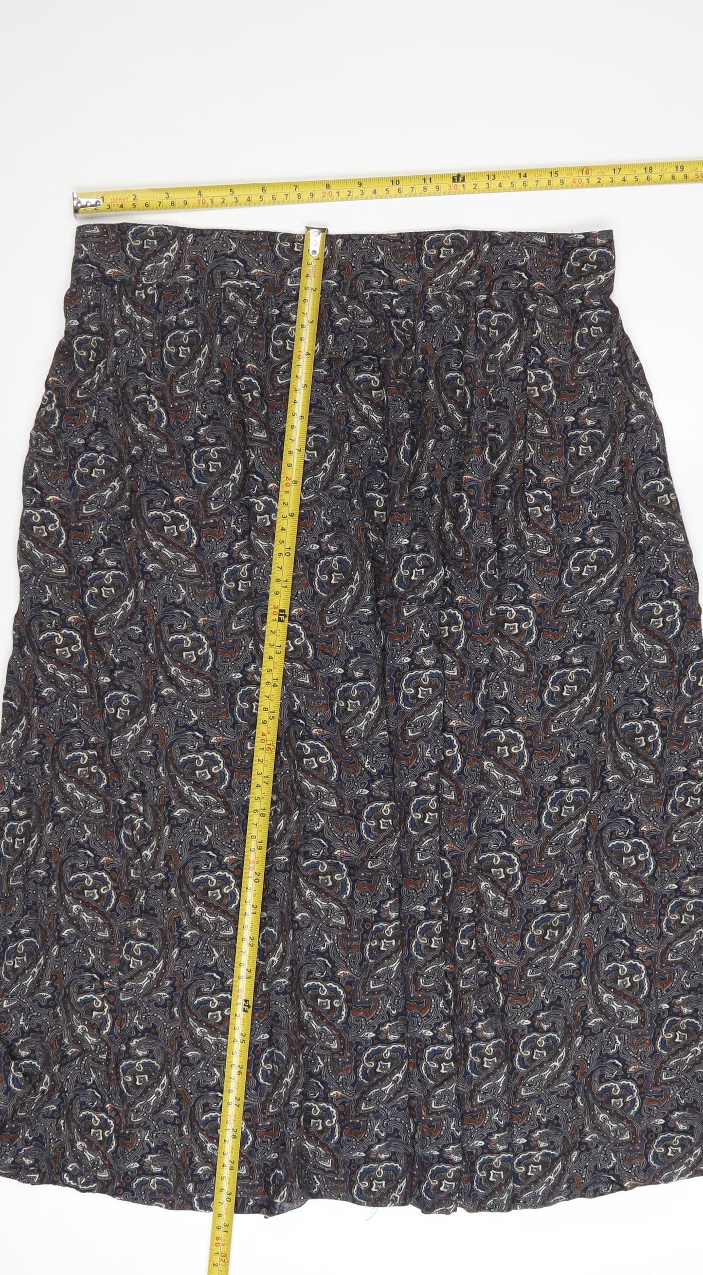 Fat Face Women's Blue Paisley Viscose A-Line Midi Skirt Size 14