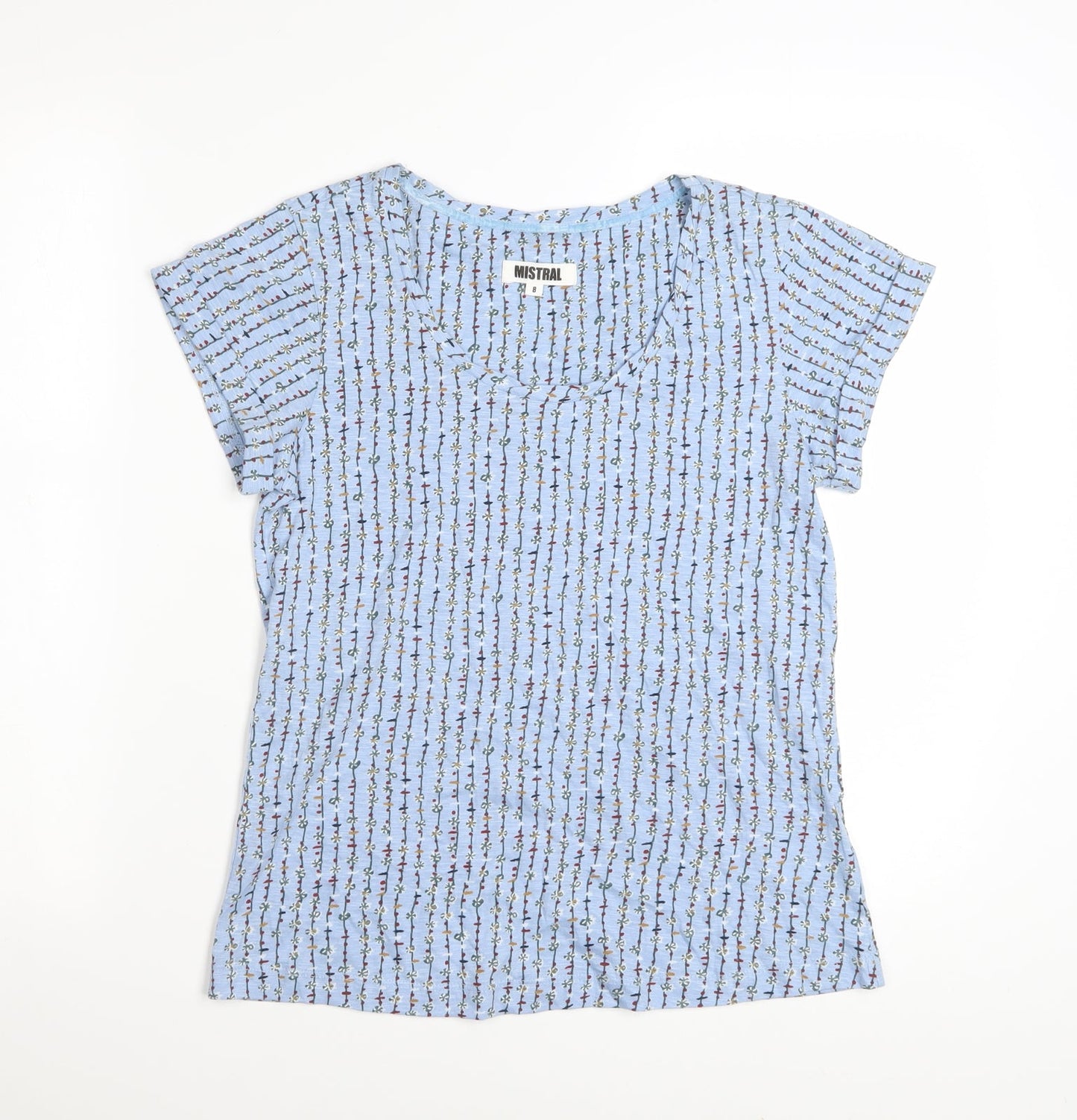 Mistral Womens Blue Floral Cotton T-Shirt Size 8 Short Sleeve