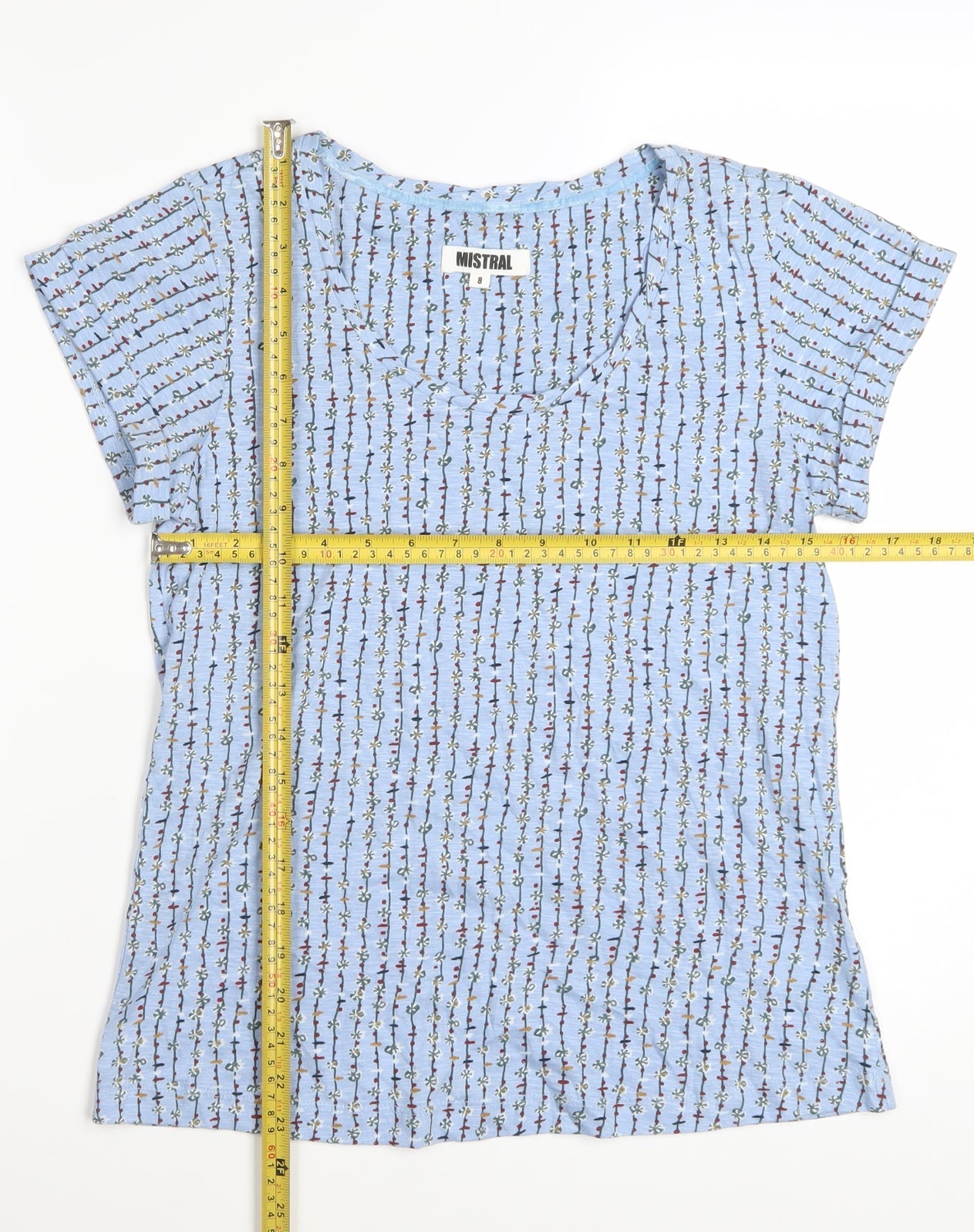 Mistral Womens Blue Floral Cotton T-Shirt Size 8 Short Sleeve