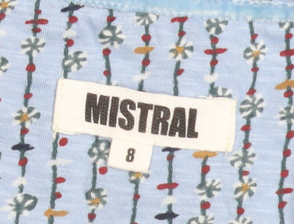 Mistral Womens Blue Floral Cotton T-Shirt Size 8 Short Sleeve