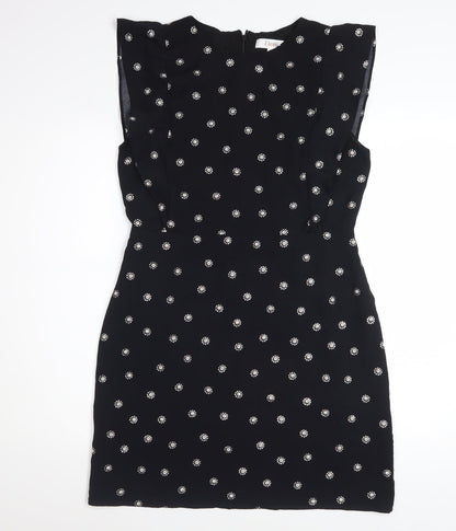 Liena Women Black Floral Embroidered Shift Dress Size 12