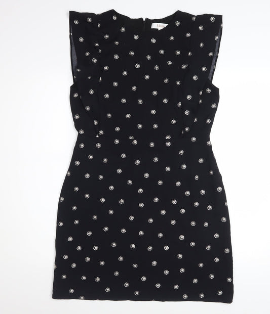 Liena Women Black Floral Embroidered Shift Dress Size 12