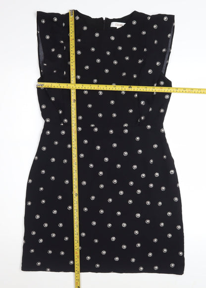 Liena Women Black Floral Embroidered Shift Dress Size 12