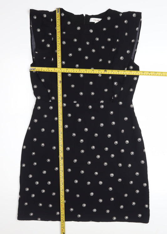 Liena Women Black Floral Embroidered Shift Dress Size 12