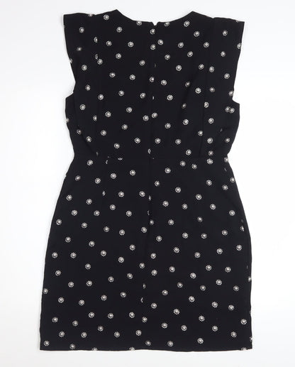 Liena Women Black Floral Embroidered Shift Dress Size 12