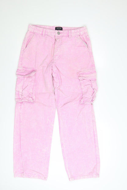 boohooMAN Men's Pink Corduroy Cargo Trousers Size 30 Regular