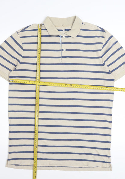 GAP Men’s Beige Striped Stretch Cotton Polo Shirt Size M