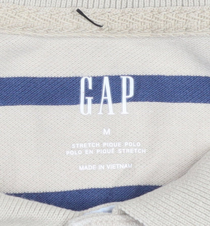 GAP Men’s Beige Striped Stretch Cotton Polo Shirt Size M