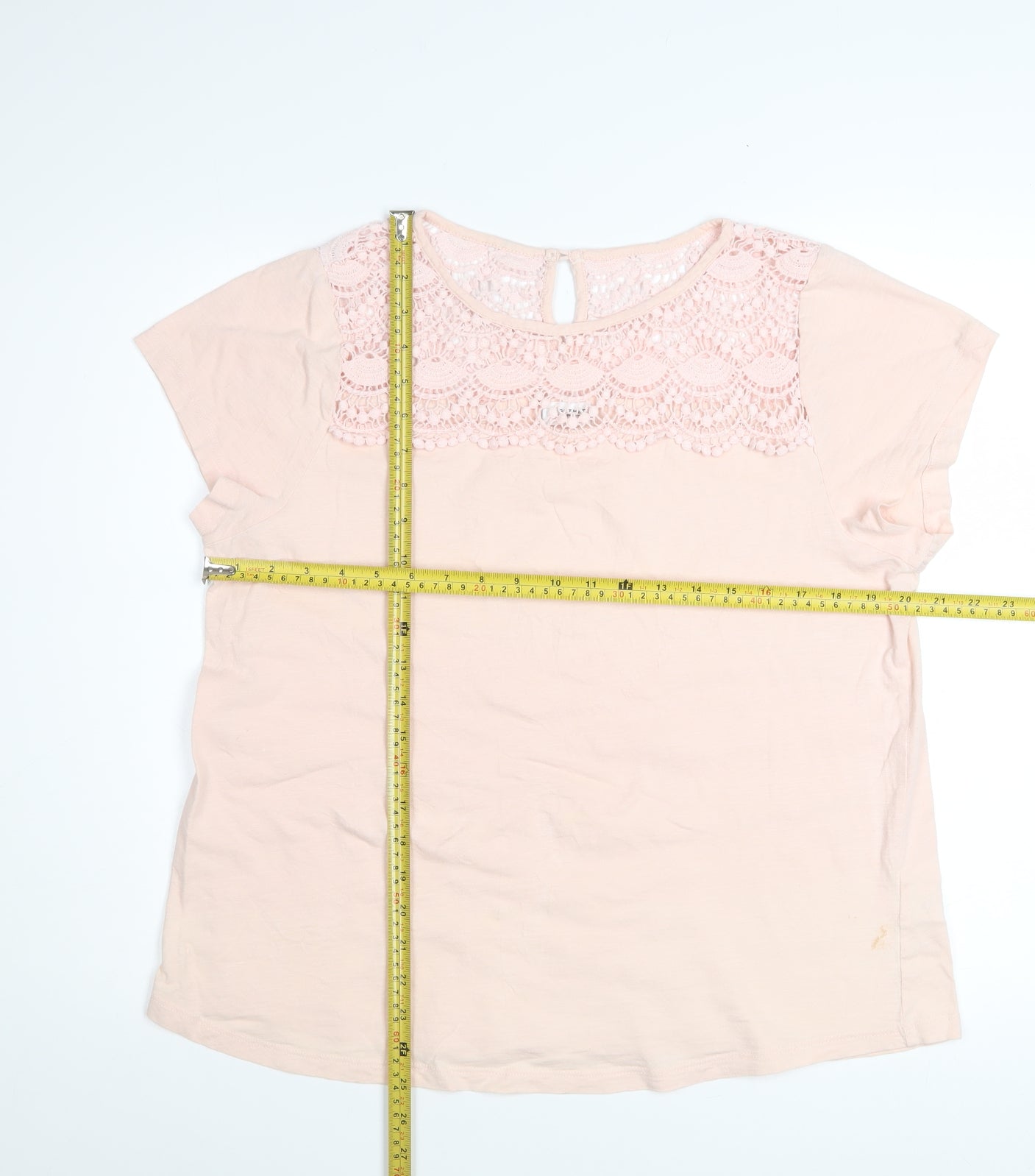 Together Women's Pink Lace Crochet Cotton T-Shirt Size 16